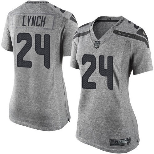 Women's Elite Marshawn Lynch Nike Jersey Gray - #24 Gridiron NFL Seattle Seahawks